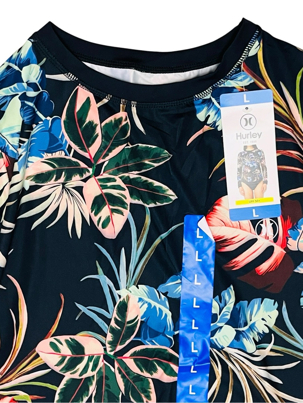 Hurley Women's Swimwear UPF50+ Tropical Floral Shirt Long Sleeve Rashguard Top L - Picture 3 of 10